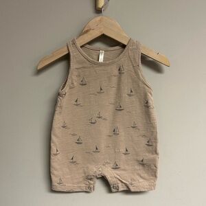 Rylee + Cru Brown Sailboat Baby Romper